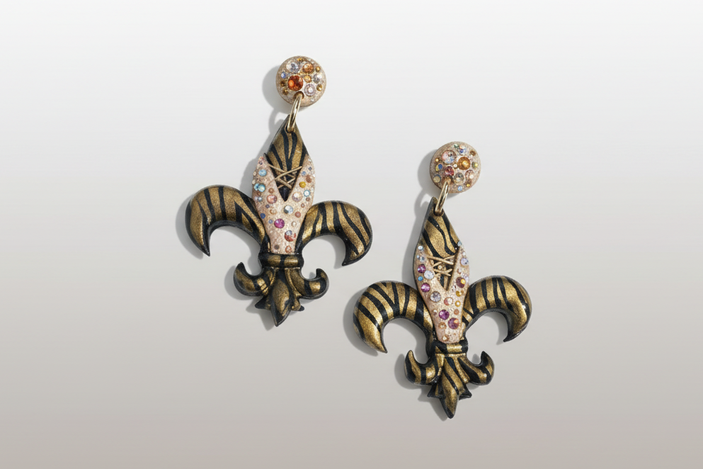 Midnight Gold Fleur-de-lis Drop Earrings – Saints Fan