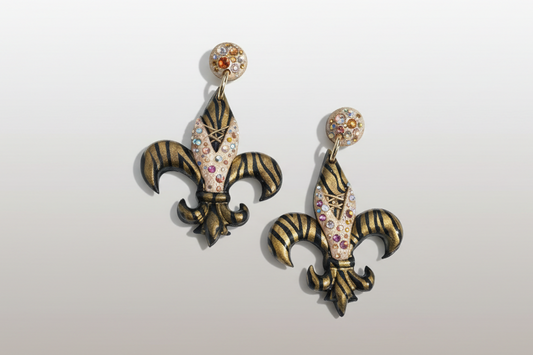 Midnight Gold Fleur-de-lis Drop Earrings – Saints Fan