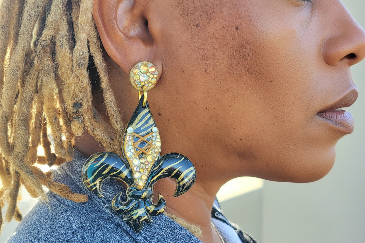 Midnight Gold Fleur-de-lis Drop Earrings – Saints Fan