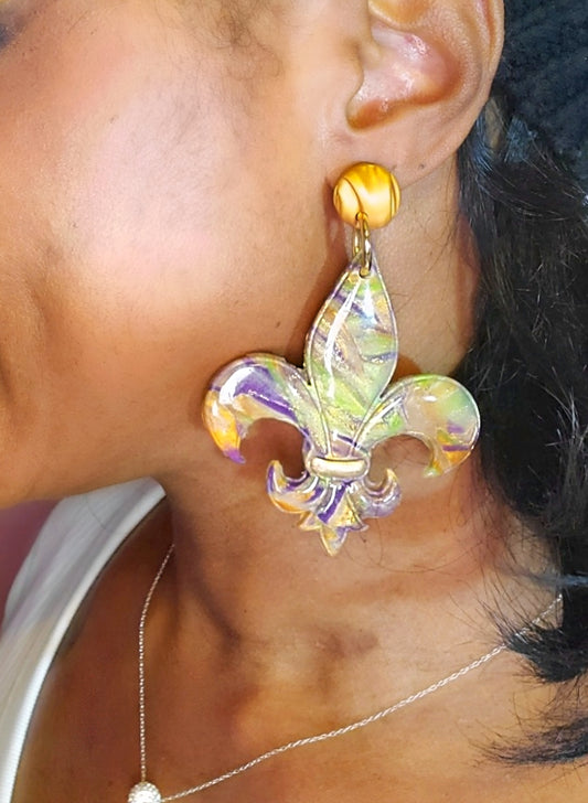 NOLA Fleur-de-lis Earrings - Marble