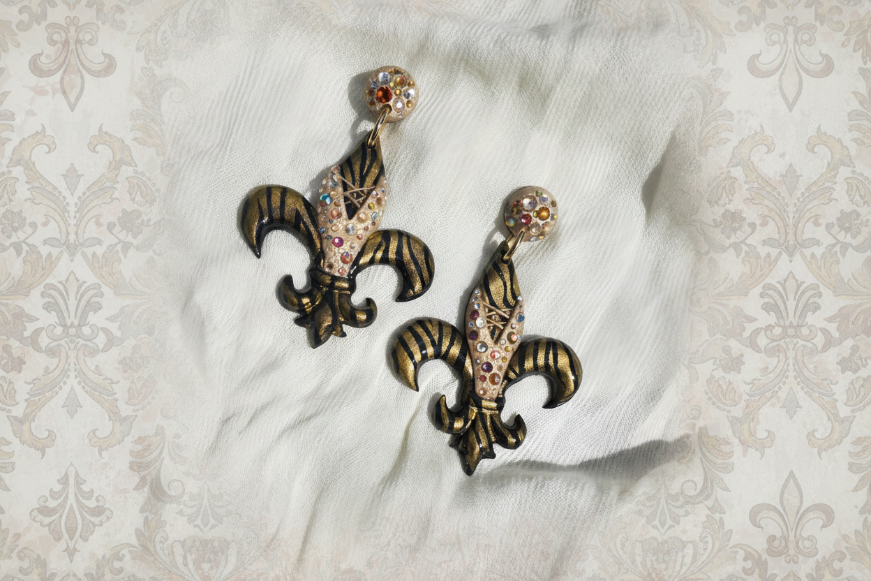 Midnight Gold Fleur-de-lis Drop Earrings – Saints Fan